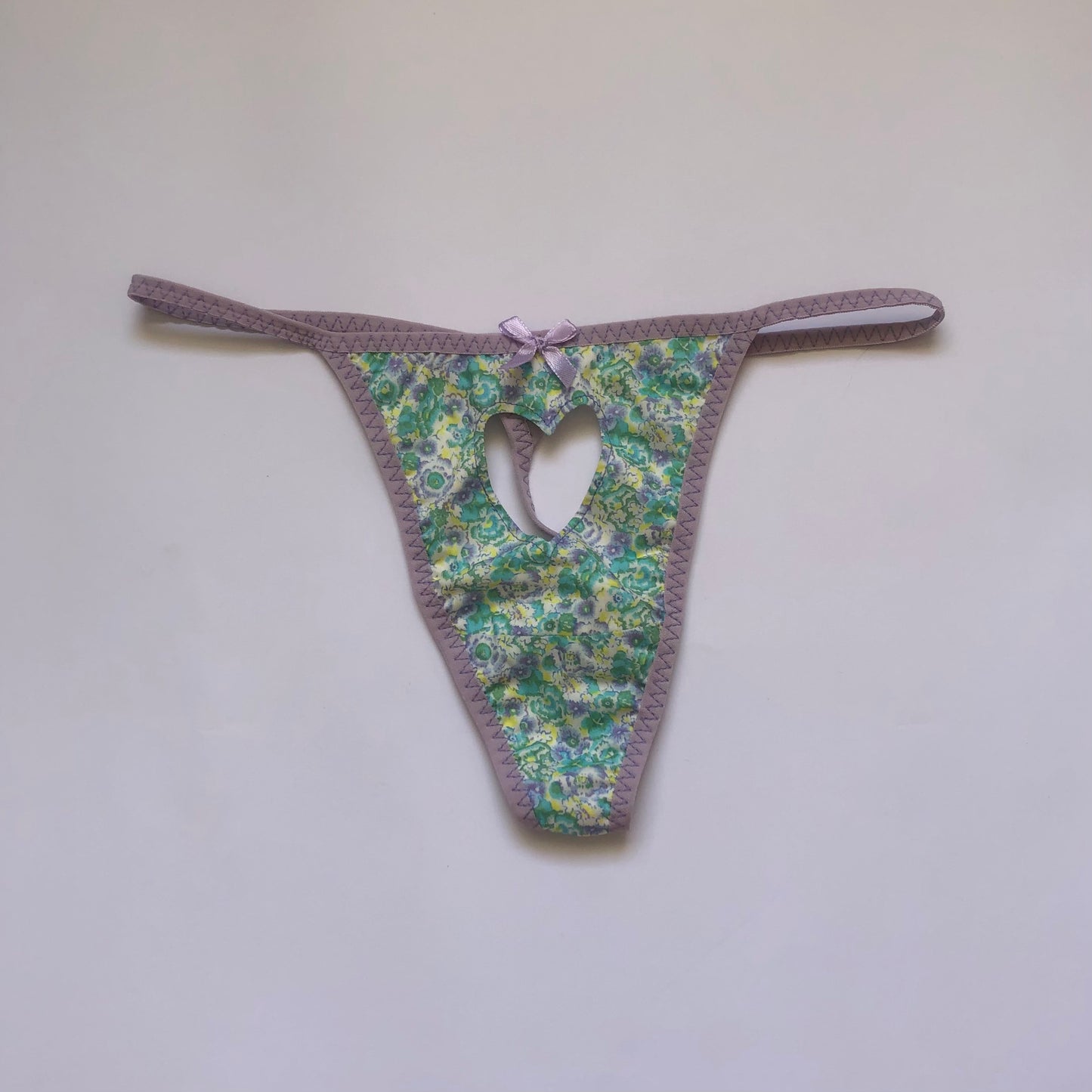 purple floral heart cut-out thong